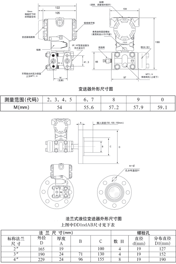 隔膜壓力變送器規格尺寸表